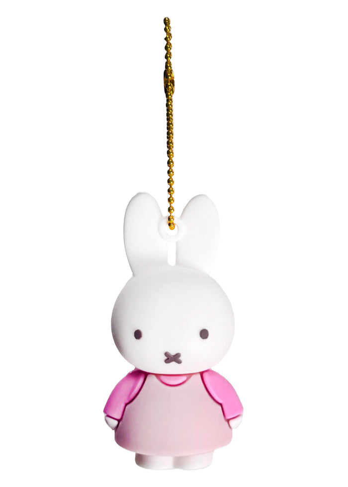 Miffy Rubber Mascot Keychain in pink white with Miffy rubber figure on ball chain kawaii keychain — front view