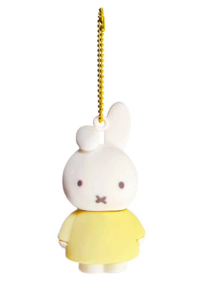 Miffy Rubber Mascot Keychain in yellow white with Miffy rubber figure on ball chain kawaii keychain — front view
