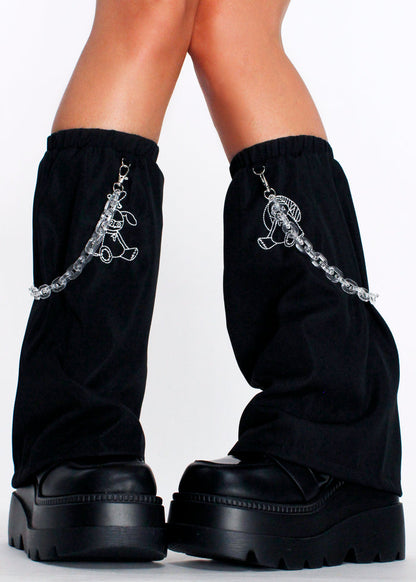 ACDC Rag Mill & Nero Moon Bunny Dolls Black Leg Warmer — model front view