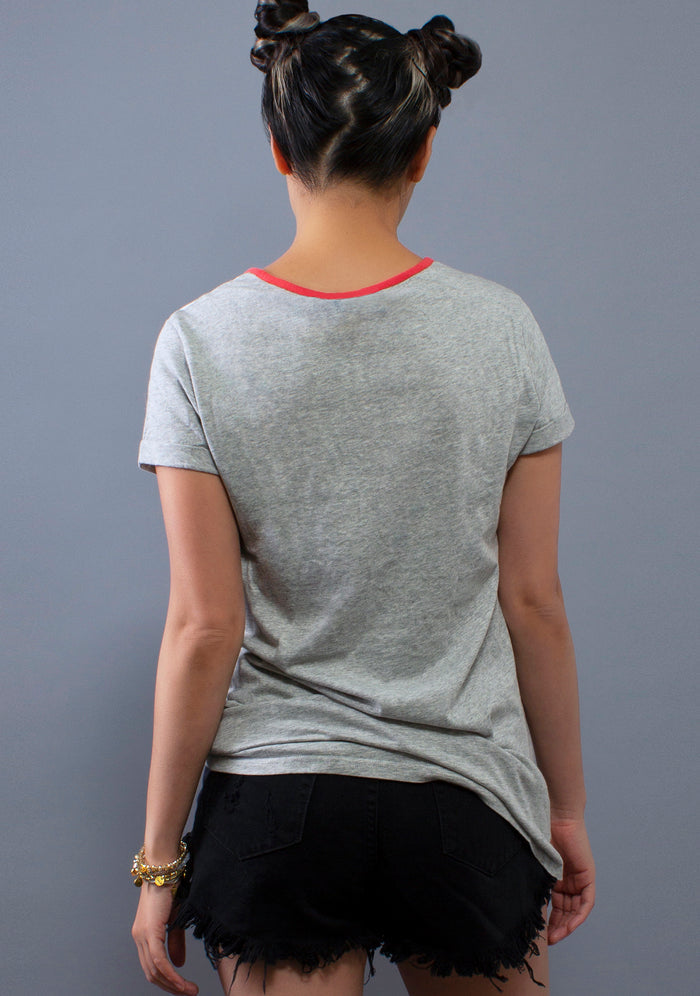 MINKPINK Spirit Animal Dress in white red grey — model back view