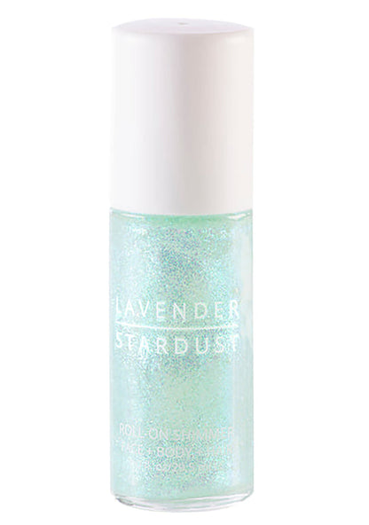 Lavender Stardust Minty Roll-On Shimmer in mint with iridescent glitter gel on rave makeup roll-on — front view