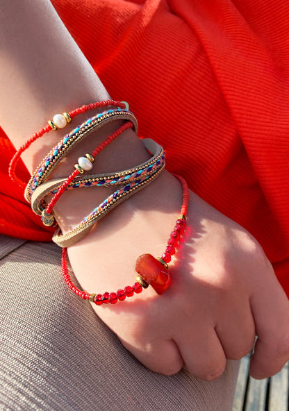 LASR Mumbai Beaded Triple Wrap Bracelet — product view