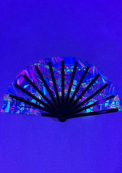 LASR Mushroom Madness UV Reactive Rave Fan — back view
