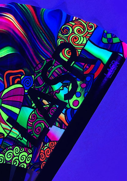 LASR Mushroom Madness UV Reactive Rave Fan — detail view