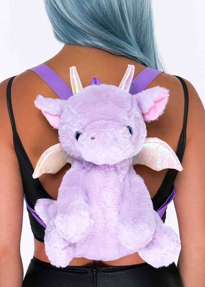 LASR Mystical Twilight Dragon Plush Backpack — front view