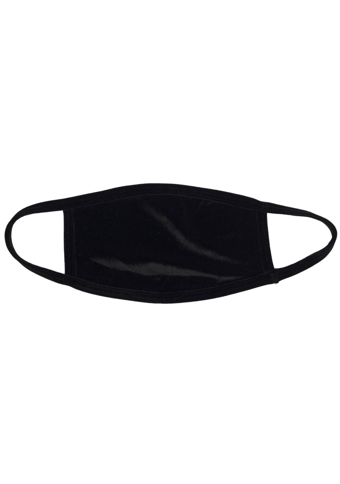 BGlittz Naughty Black Velvet Dust Mask in black with solid black velvet fabric on breathable nylon rave festival face mask — front view