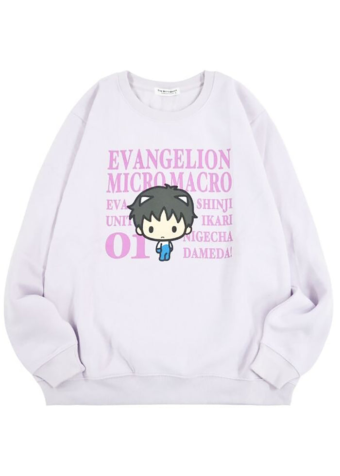 Neon Genesis Evangelion Lavender Shinji Ikari Chibi Pullover in lavender with chibi Shinji Ikari graphic on anime rave festival pullover — front view