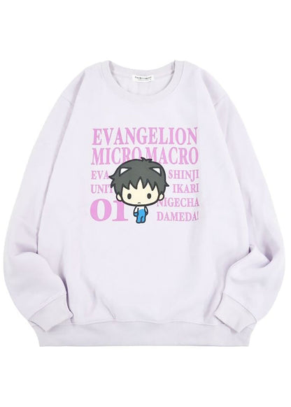 Neon Genesis Evangelion Lavender Shinji Ikari Chibi Pullover in lavender with chibi Shinji Ikari graphic on anime rave festival pullover — front view