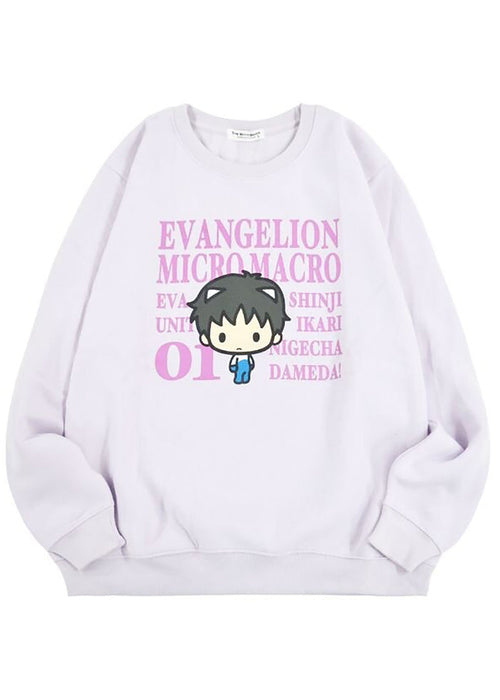 Neon Genesis Evangelion Lavender Shinji Ikari Chibi Pullover in lavender with chibi Shinji Ikari graphic on anime rave festival pullover — front view