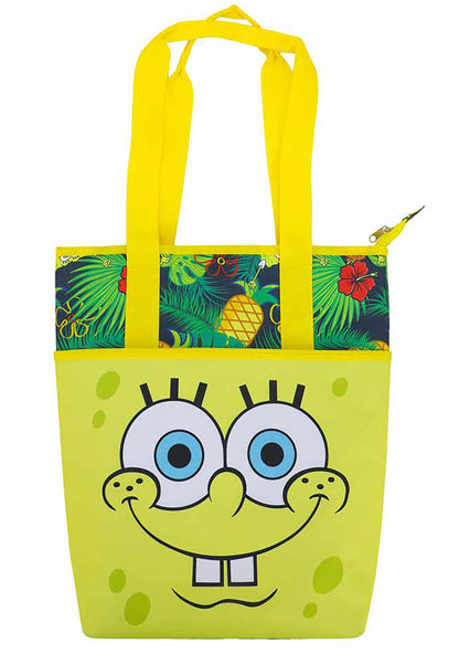 Bioworld Nickelodeon Spongebob Pineapple Insulated Convertible Backpack Tote in yellow multi with Spongebob pineapple print on fandom rave insulated tote bag — front view