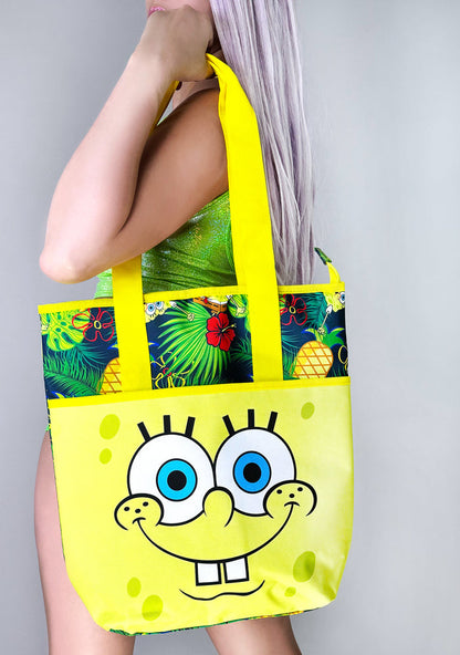 Bioworld Nickelodeon Spongebob Pineapple Insulated Convertible Backpack Tote in yellow multi — model view