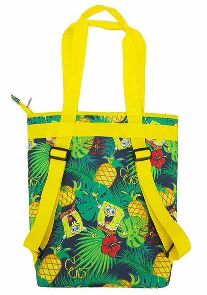 Bioworld Nickelodeon Spongebob Pineapple Insulated Convertible Backpack Tote in yellow multi — back view