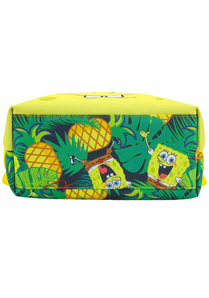 Bioworld Nickelodeon Spongebob Pineapple Insulated Convertible Backpack Tote in yellow multi — back pocket view