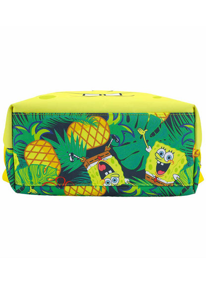 Bioworld Nickelodeon Spongebob Pineapple Insulated Convertible Backpack Tote in yellow multi — back pocket view