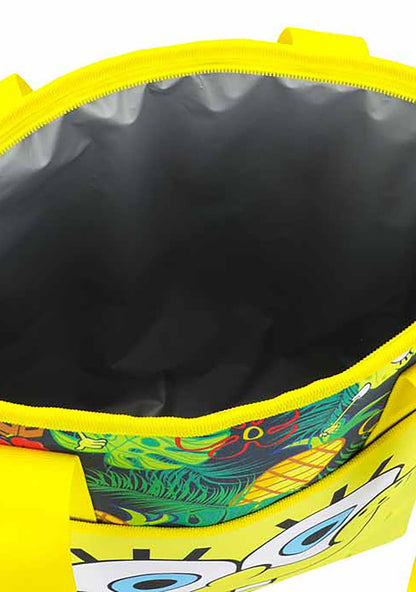 Bioworld Nickelodeon Spongebob Pineapple Insulated Convertible Backpack Tote in yellow multi — graphic detail view