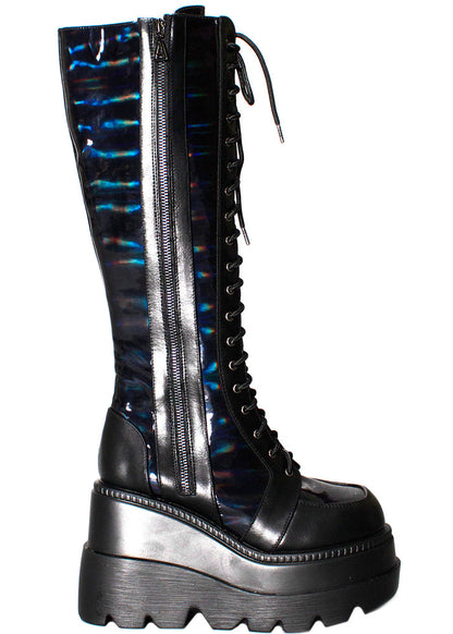 LASR Nightshade Hi Hologram Black Platform Boots — product view
