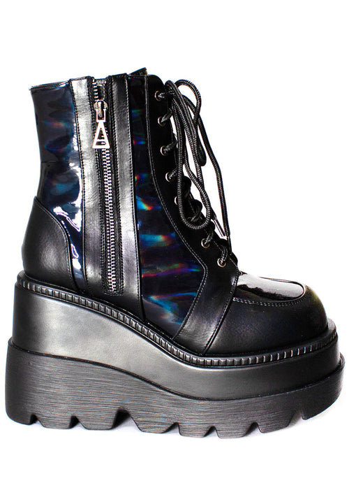 LASR Nightshade Hologram Black Platform Boots — product view