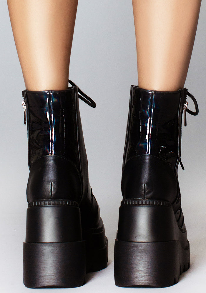 LASR Nightshade Hologram Black Platform Boots — product view