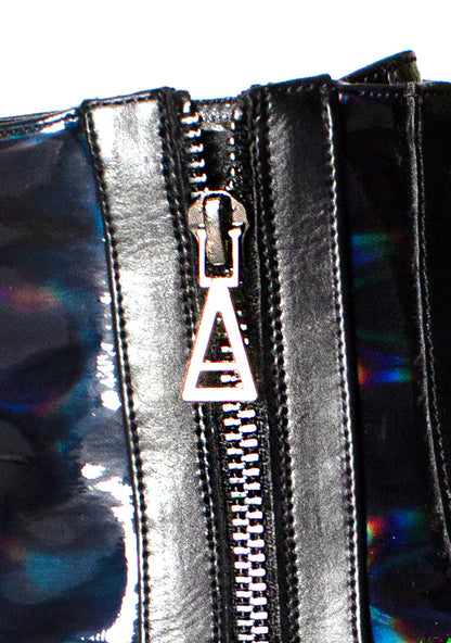 LASR Nightshade Hologram Black Platform Boots — detail view