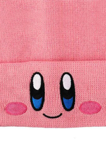 Bioworld Nintendo Kirby Big Face Embroidered Beanie in pink — embroidered detail view