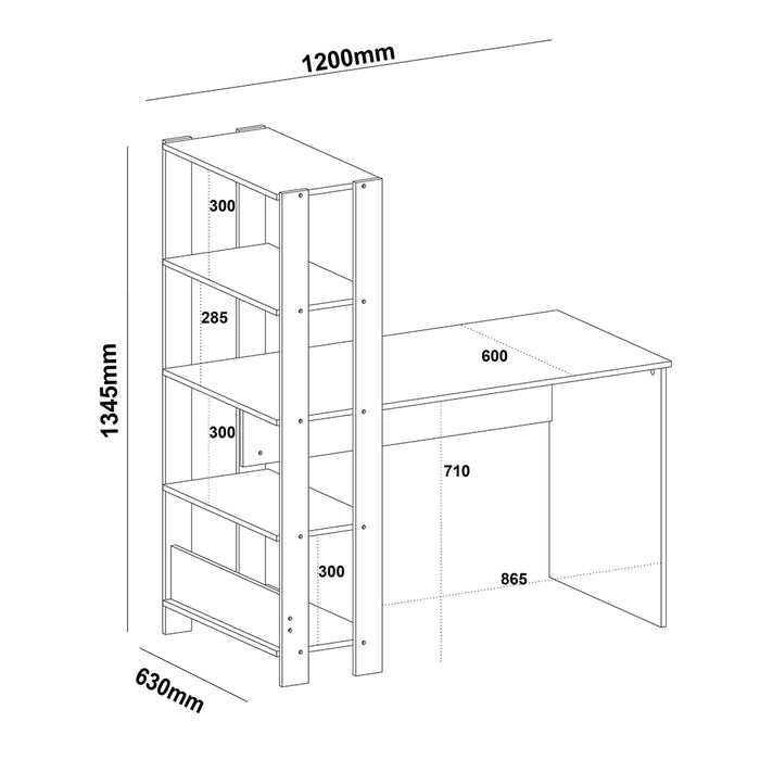Office Table Match 4224 Four Shelves  120*63*134.5Cm Pine/ Black (Limited 3 Months Warranty)
