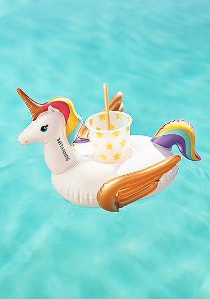SunnyLife Party Wonderland Inflatable Drink Holders in white rainbow — detail view
