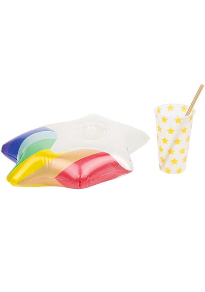 SunnyLife Party Wonderland Inflatable Drink Holders in white rainbow — pool view