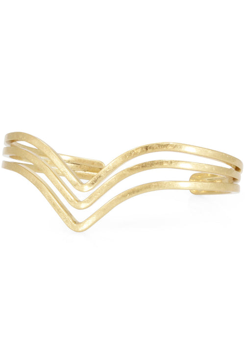 Erimish Perfect Harmony Cuff Bracelet in gold with triple curve design on open cuff festival bracelet — front view