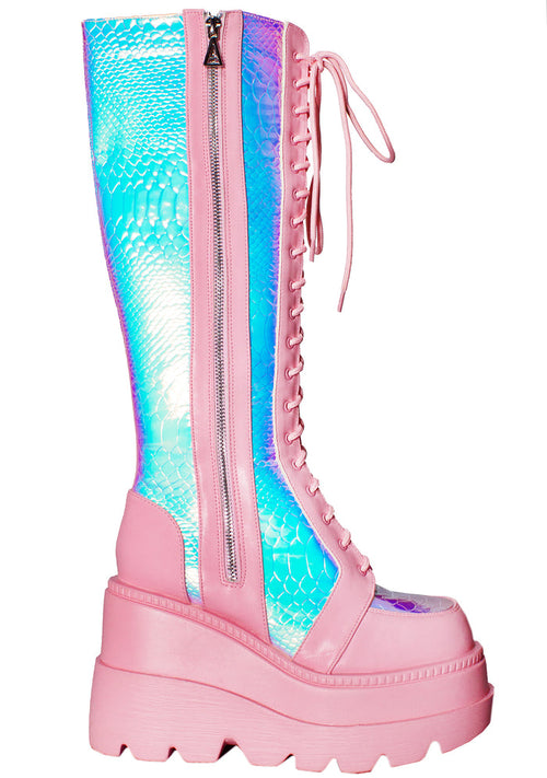 LASR Pink Poison Hi Pink Platform Boots — product view