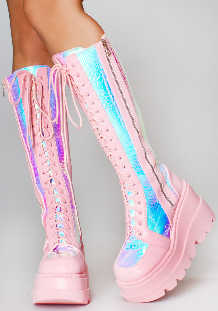 LASR Pink Poison Hi Pink Platform Boots — product view
