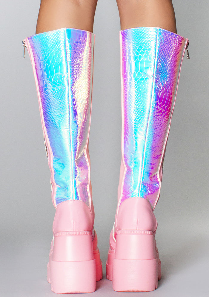 LASR Pink Poison Hi Pink Platform Boots — product view