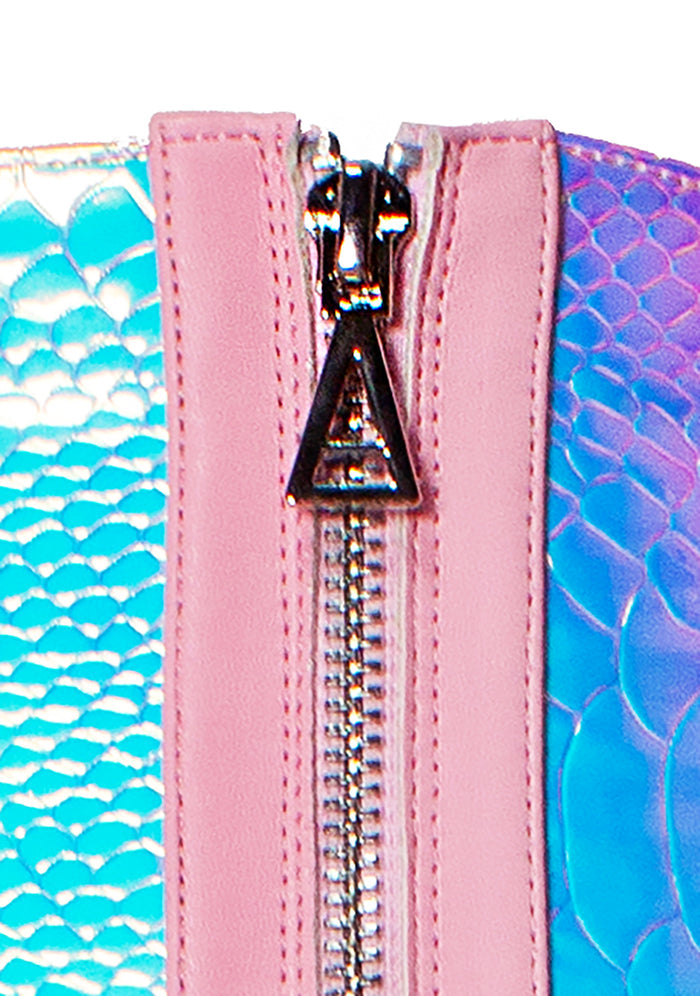 LASR Pink Poison Hi Pink Platform Boots — detail view