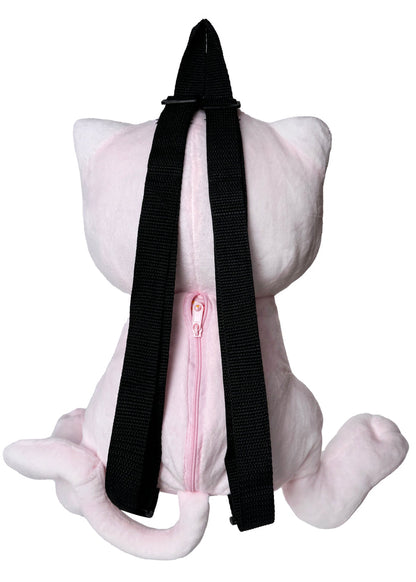 Pokemon Mew Plush Backpack in pink with 3D shaped Mew plush and adjustable straps — lifestyle view