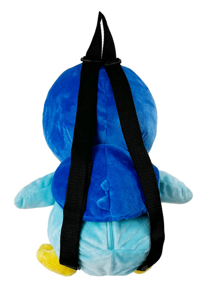Pokemon Piplup Plush Backpack in blue with 3D shaped Piplup plush and adjustable straps — lifestyle view