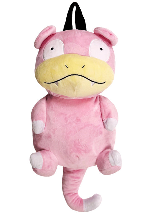 Pokemon Slowpoke Plush Backpack in pink with 3D shaped Slowpoke plush on soft velboa fabric — front view