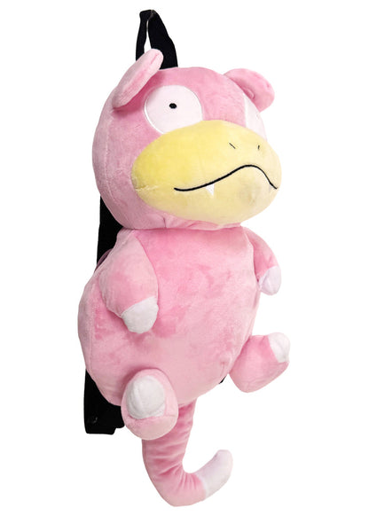 Pokemon Slowpoke Plush Backpack in pink with 3D shaped Slowpoke plush on soft velboa fabric — back view