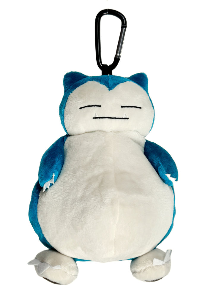 Pokemon Snorlax 3D Plush Mini Pouch in blue-green with full 3D Snorlax body design and carabiner clip — front view