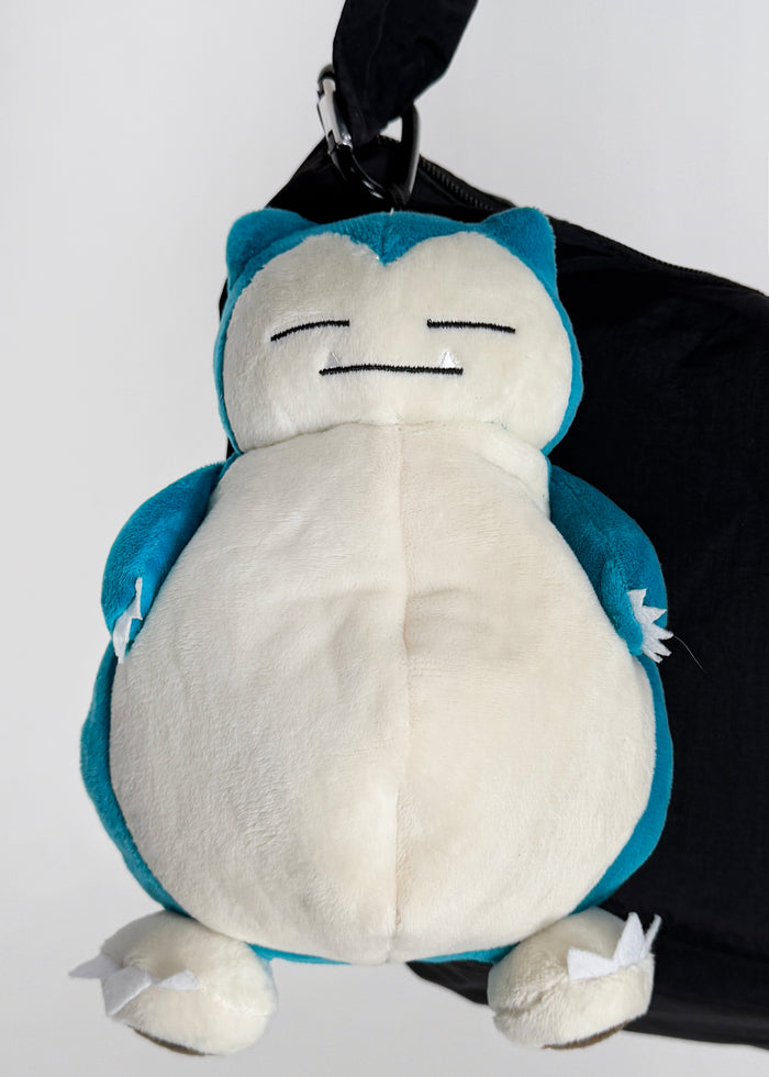 Pokemon Snorlax 3D Plush Mini Pouch in blue-green with full 3D Snorlax body design and carabiner clip — detail view