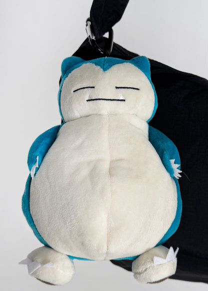 Pokemon Snorlax 3D Plush Mini Pouch in blue-green with full 3D Snorlax body design and carabiner clip — detail view