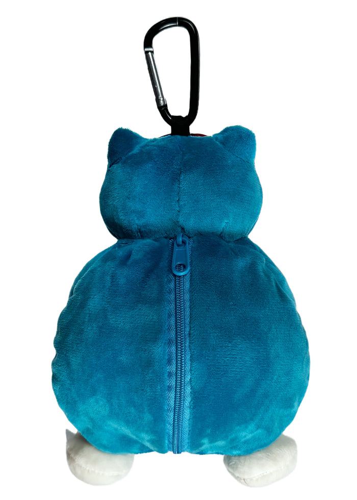 Pokemon Snorlax 3D Plush Mini Pouch in blue-green with full 3D Snorlax body design and carabiner clip — back view