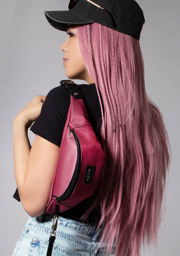 HXTN Supply Prime One Belt Bag in burgundy — model back view