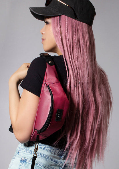 HXTN Supply Prime One Belt Bag in burgundy — model back view