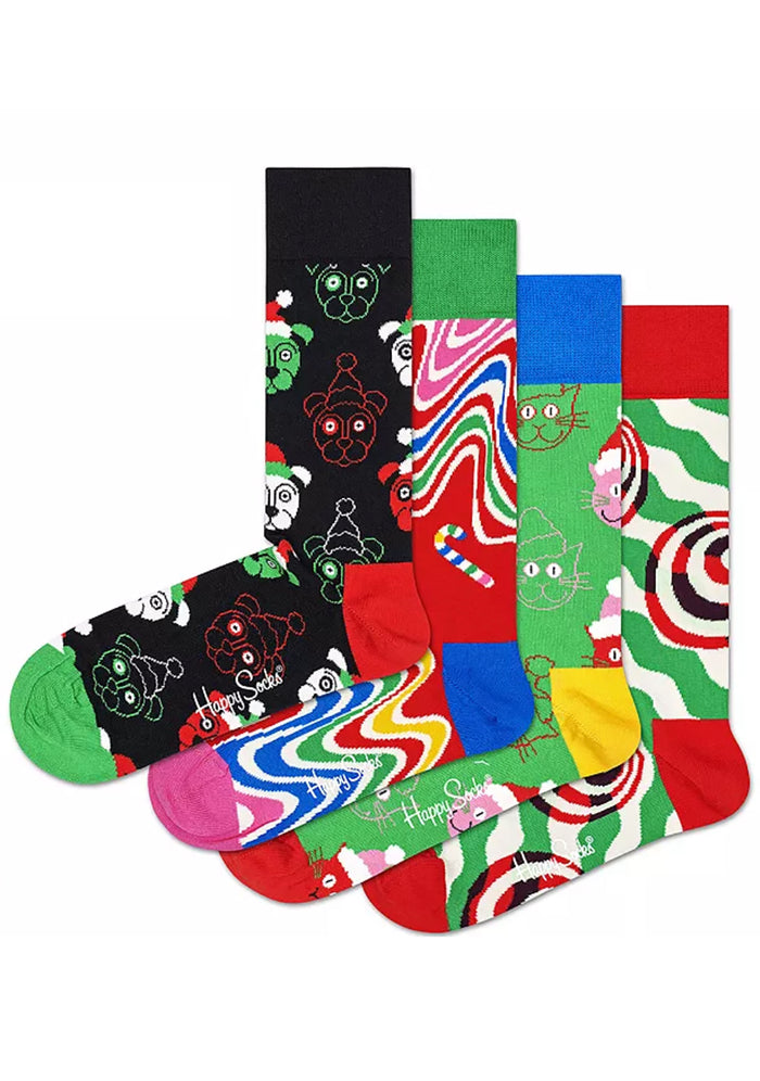 Happy Socks Psychedelic Candy Cane Socks Gift Box Set in red multicolor — detail view