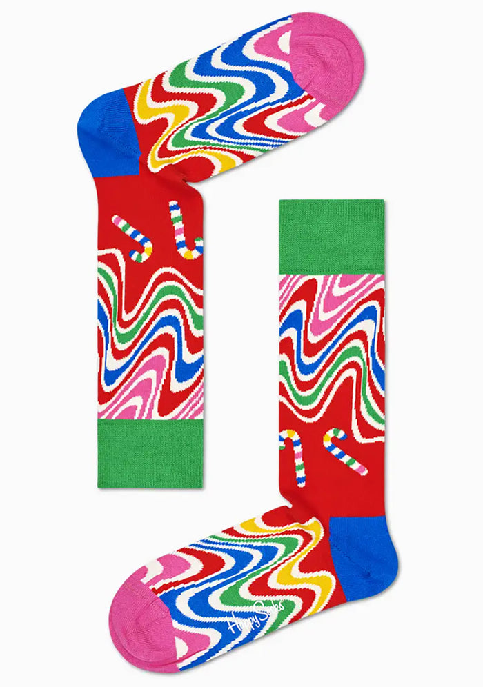 Happy Socks Psychedelic Candy Cane Socks Gift Box Set in red multicolor — detail view 4