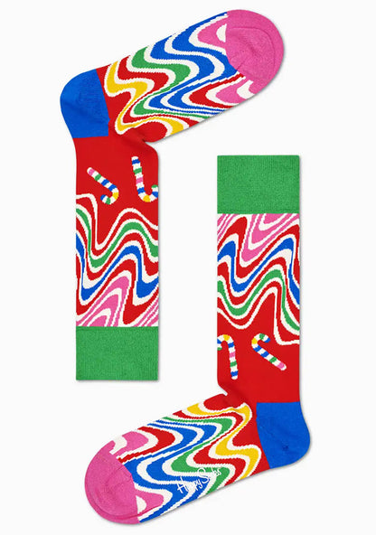 Happy Socks Psychedelic Candy Cane Socks Gift Box Set in red multicolor — detail view 4