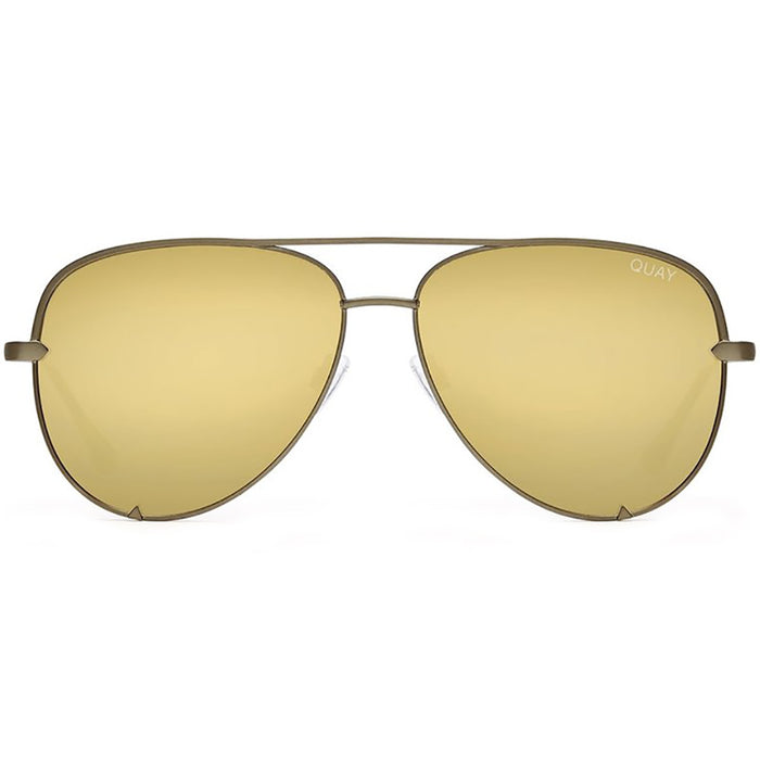 Quay Australia High Key Sunglasses in army green gold with matte aviator frame and gold mirror lens on festival sunglasses — front view