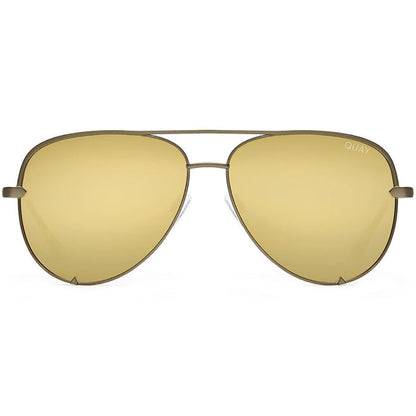 Quay Australia High Key Sunglasses in army green gold with matte aviator frame and gold mirror lens on festival sunglasses — front view