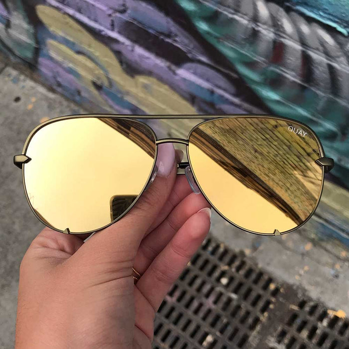 Quay Australia High Key Sunglasses in army green gold — side view