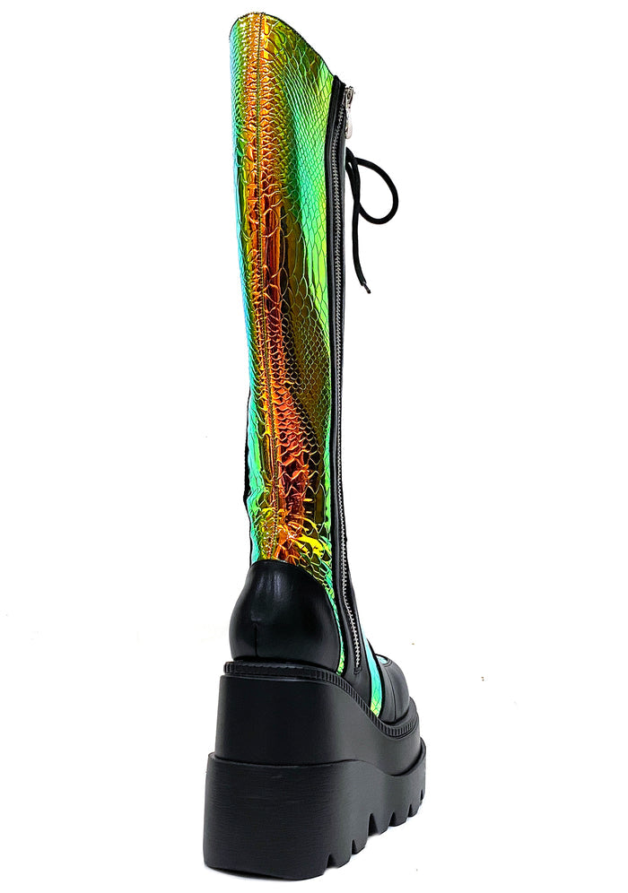 LASR Radioactive Hi Black Platform Boots — back view