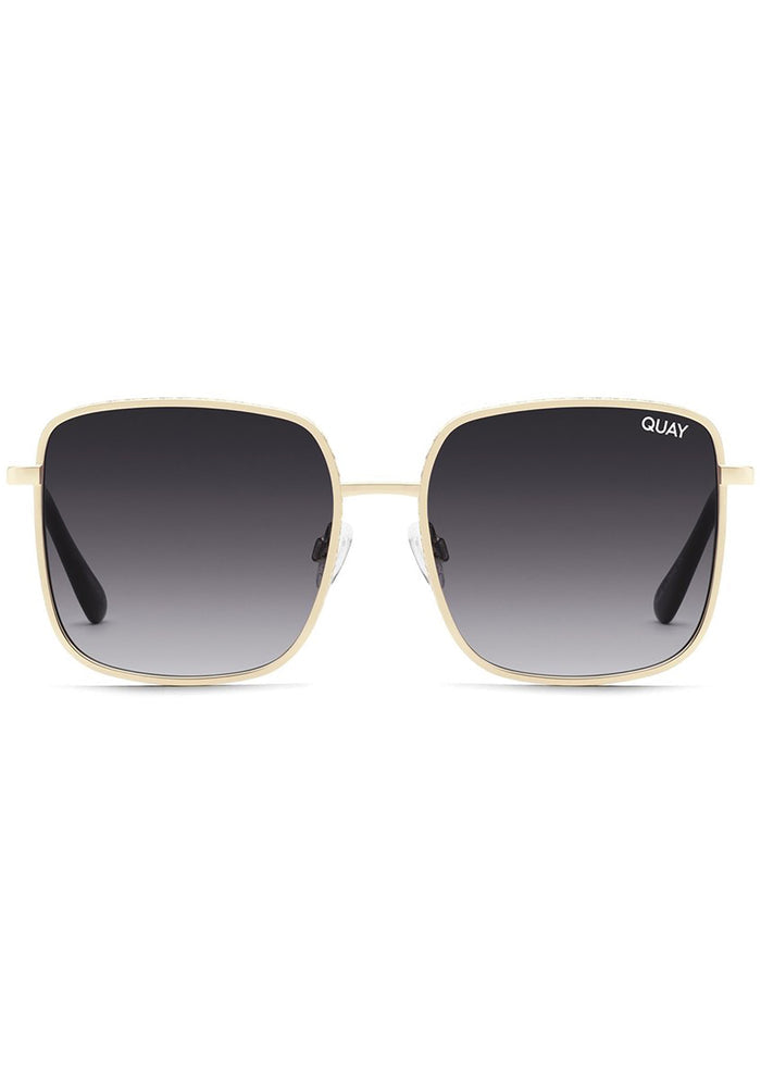 Quay Australia Real One Sunglasses in gold smoke with ornate metal frame and faded smoke lens on festival sunglasses — front view